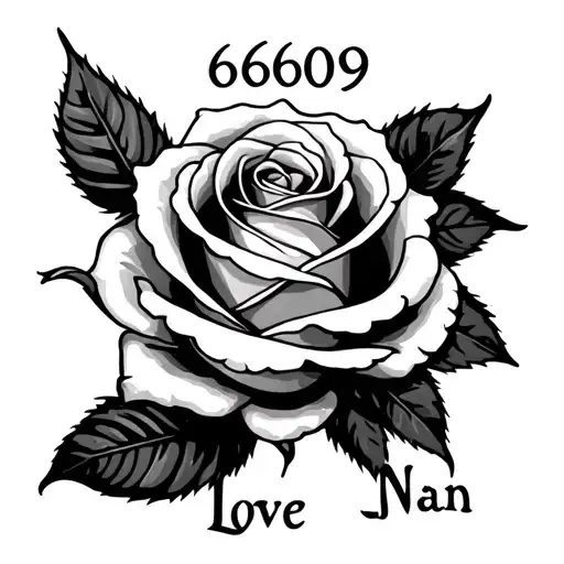 A Detailed Rose With The Numbers 6609 Above It And The Words Love Nan Underneath The Rose