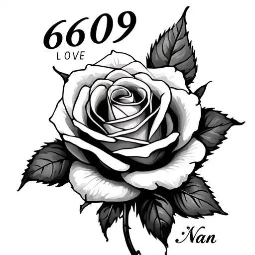 A Detailed Rose With The Numbers 6609 Above It And The Words Love Nan Underneath The Rose