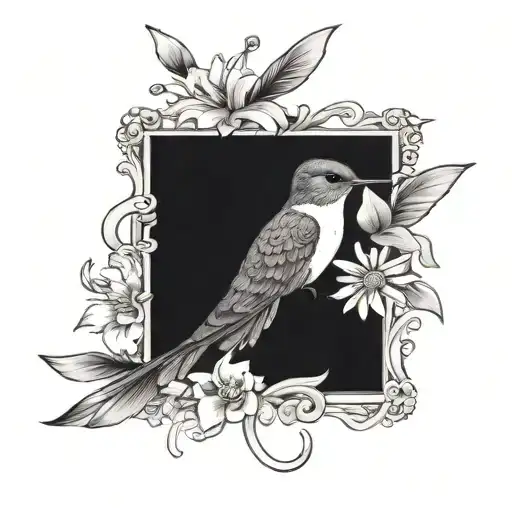 Hummingbird Holding A Daisy And Sweet Pea Flower