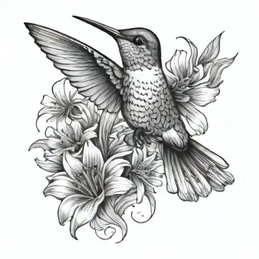 Hummingbird With A Daisy And Sweet Pea Flowers