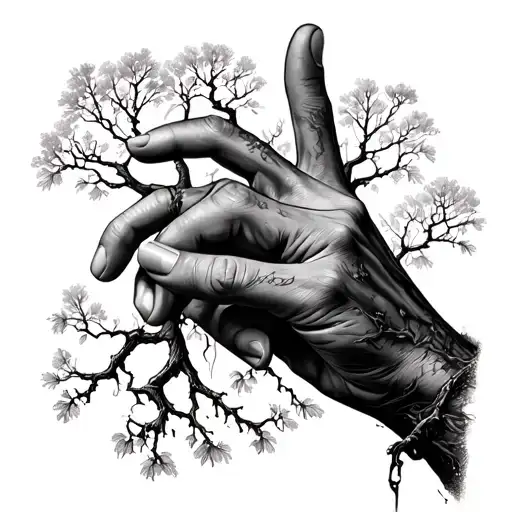 Tree And Hand Pointing Downwards Placed