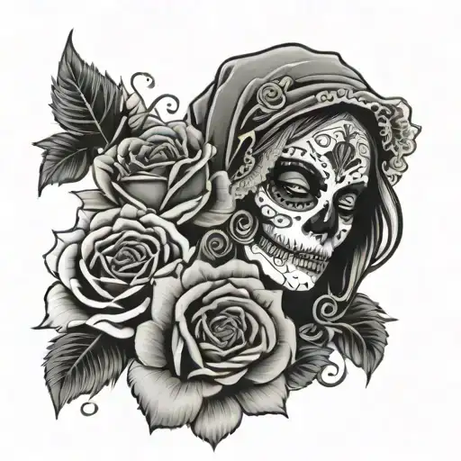 Santa Muerte With Tiger Face And Roses