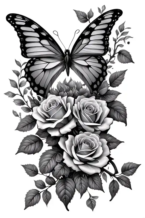 Butterfly And Roses On Vine Wrapping With A Cardinal