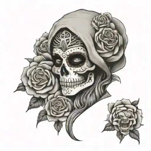 Santa Muerte With Tiger And Roses