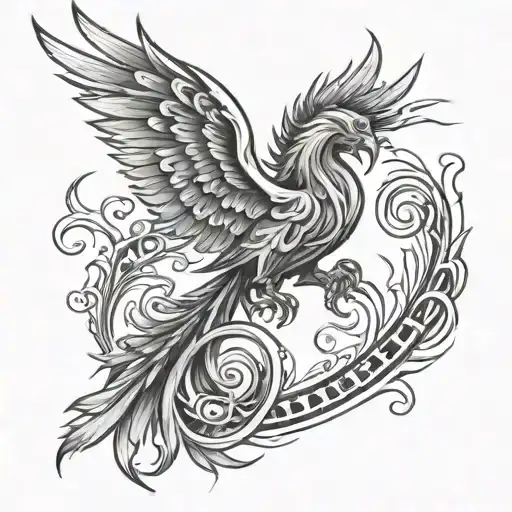 Phoenix Flames Rising And Music Note