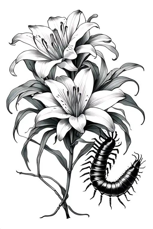 Spider Lilies And Centipede