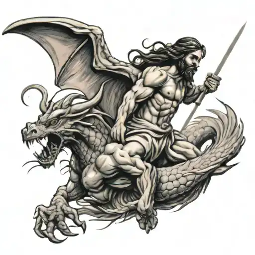 Jesus Wrestling A Dragon