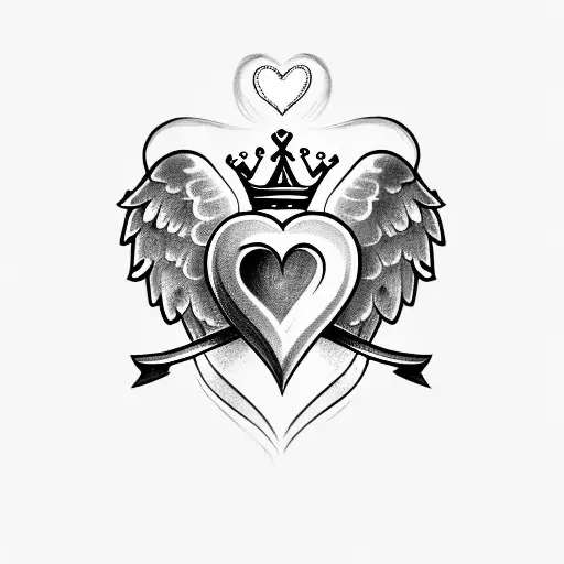 Heart With Crown And Angel Wings