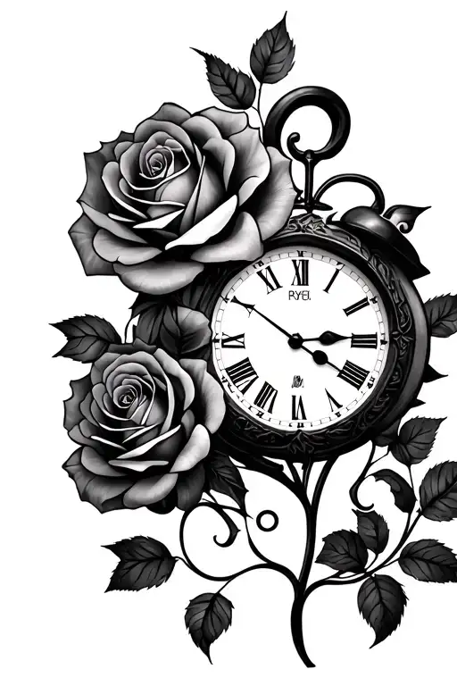 Roses And Aries Symbol And Broken Clock