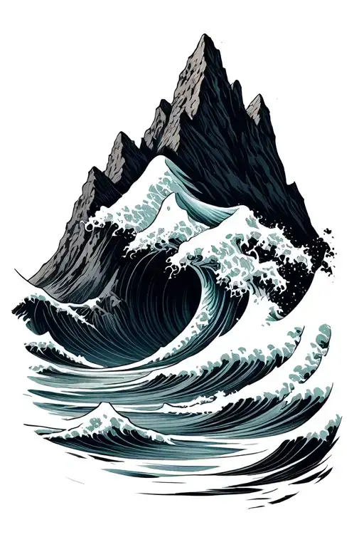 Mountains And Ocean Wave Merging