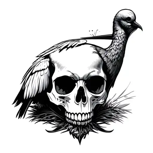 Skull With Ibis Sitting On Top