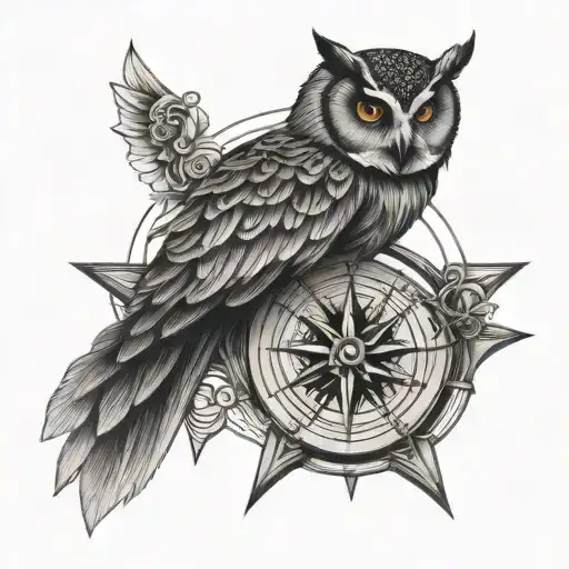 Owl And Compass Rose Intertwined