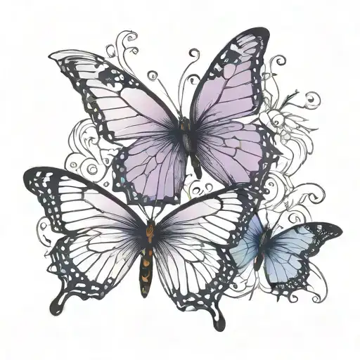 Purple Blue Butterflies Heavy Linework Tattoos Dark Line No Floral