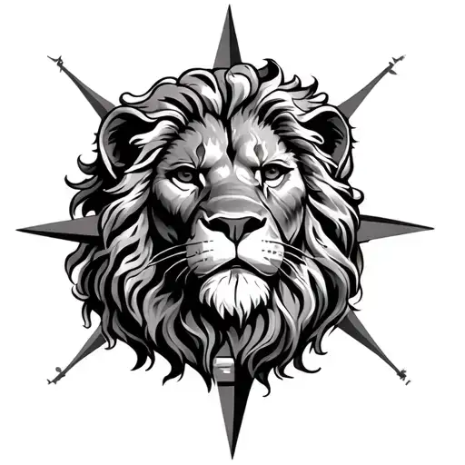 Lion Head On Top Of A Compass Rose