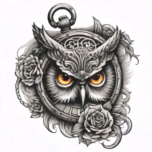 Owl Face Fade Into Pocket Watch