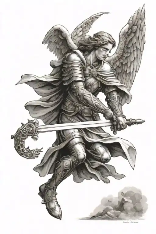 Archangel Gabriel Fighting With A Sword