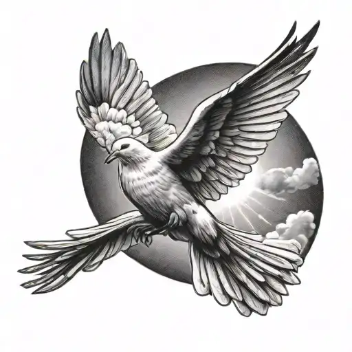 Dove Flying Towards The Sun