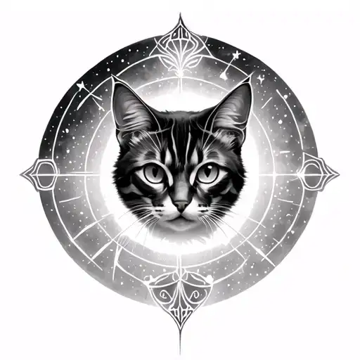 Celestial Themed Sternum With A Cat In The Middle