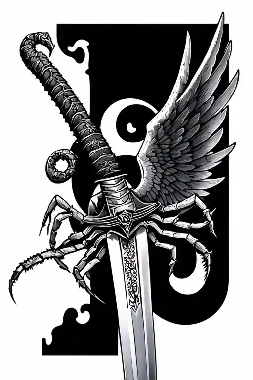 Katana Sword With Wings And A Scorpion As The Handle
