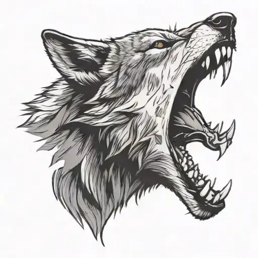 Wolf Open Mouth About To Bite Sideways