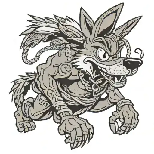 Wile-e-coyote In Mayan Rock Art Representation Pulling Two Ropes Together