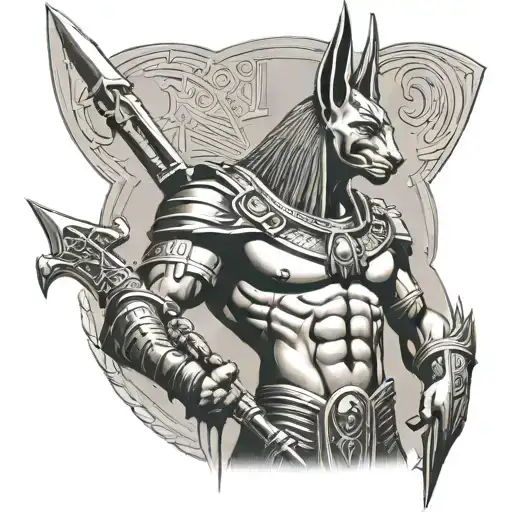 Anubis Egiptian God Atlas Holding Sword