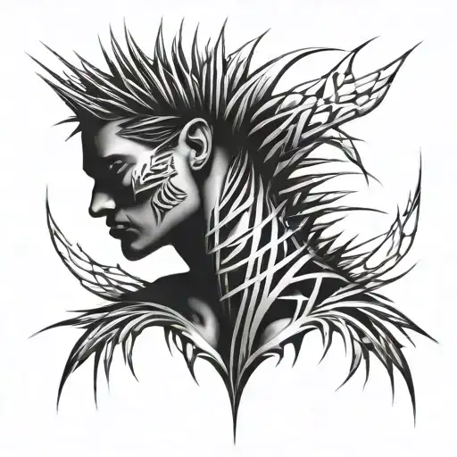 Thin Strokes Abstract With Spikes On The Neck Shoulder