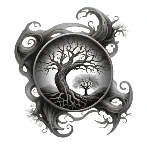 Realistic Tree Of Life And Death Intertwined