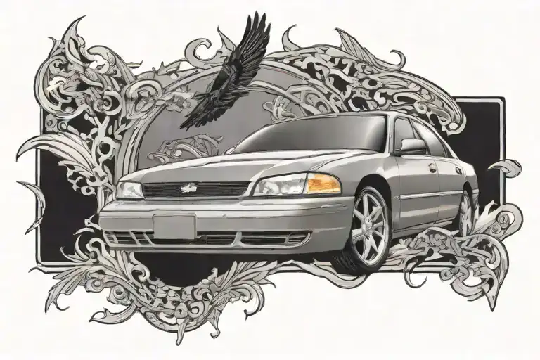2005 Chevy Impala With Crow Perched On Top