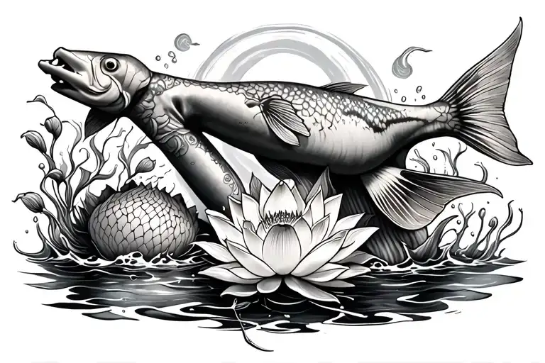 Full Leg Lotus On Thigh And Fish Under Water