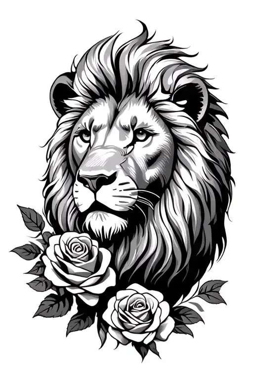 Lion And Roses