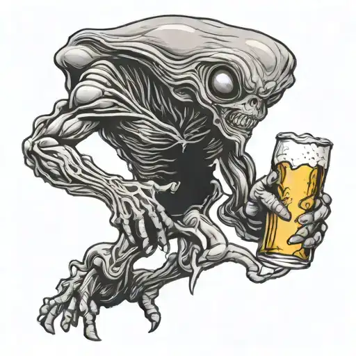 Alien Walking With Beer In Hand Holding