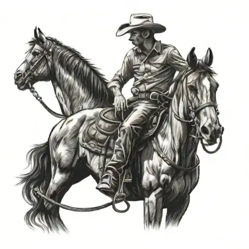 Cowboy Tired Leaning On Horse