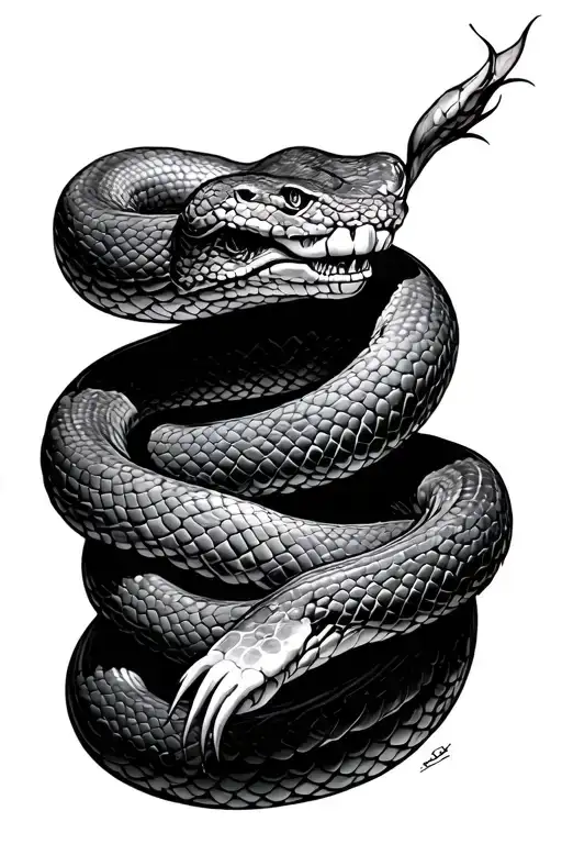 The Snake Is Wrapped On The Leg