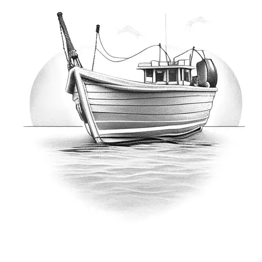 Small Fishing Boat Driving Away Into Sunset