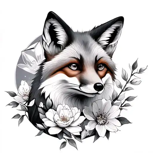 Fox And Large Gem And Cherry Blossom