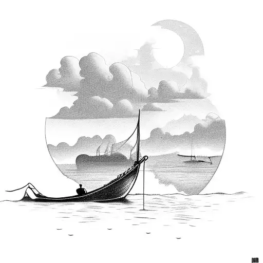 Small Modern Fishing Boat Driving Away Into Sunset