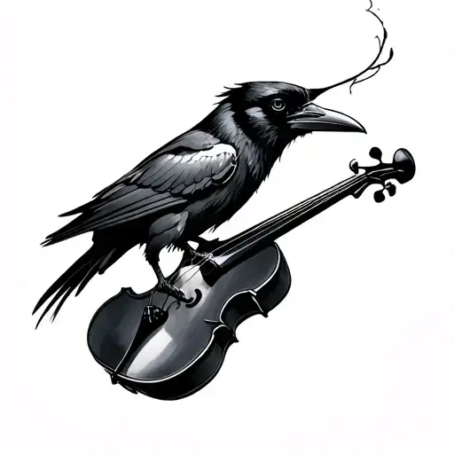 Raven Standing The Head Of A Violin