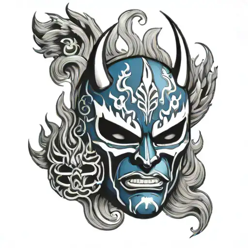 Blue Demon Luchador Mask Surrounded By Flames