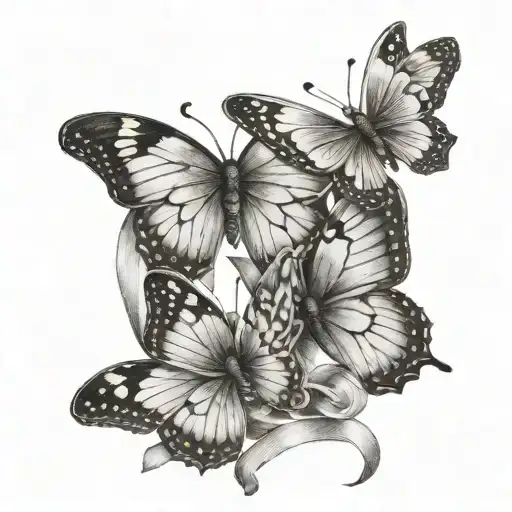 Three Butterflies With A Ribbon For Birth And Death Date
