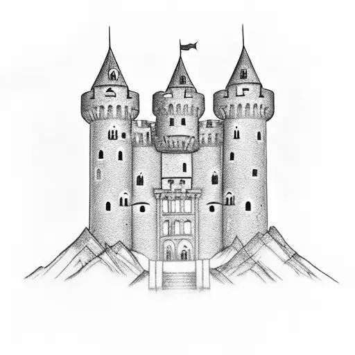A Detailed Black-grey Tattoo Of A Castle Inspired By Your Love For Castles