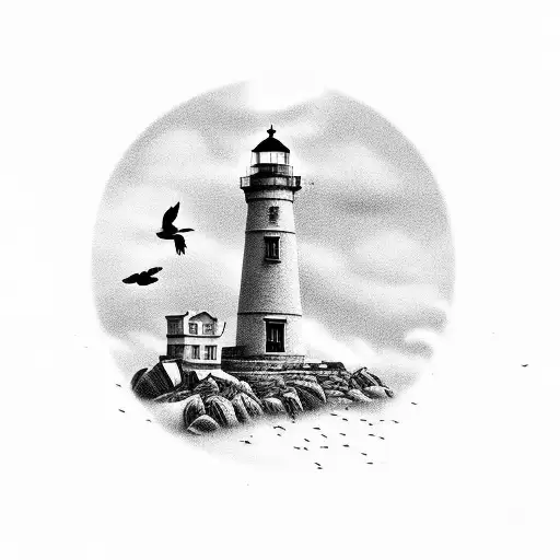 Little Lighthouse With Few Birds