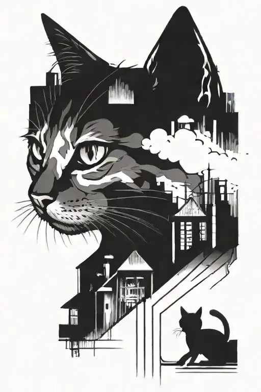 Stray Cat Wondering Alone In A Cybercity