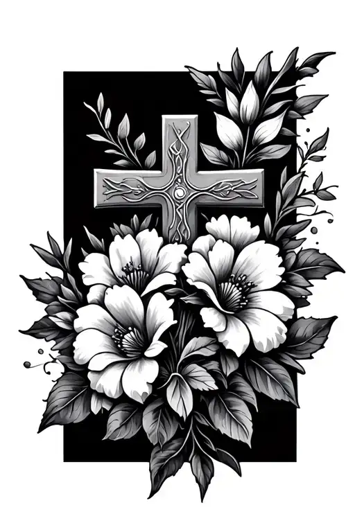 Christian Cross With Flowers