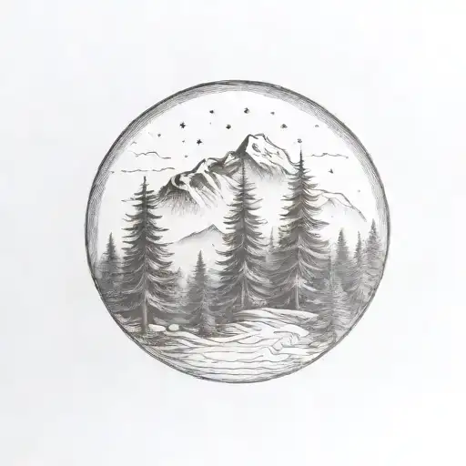 Forest And Mountain Scene Inside Snowflake