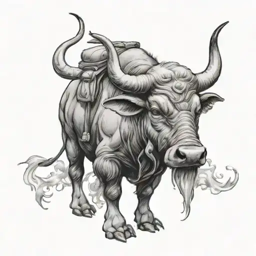 Fantasy Character Water Buffalo Standing With Backpack