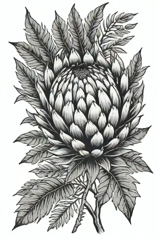 Protea And Silver Fern Leaf