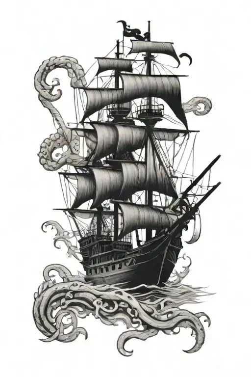 Pirate Ship With Kraken