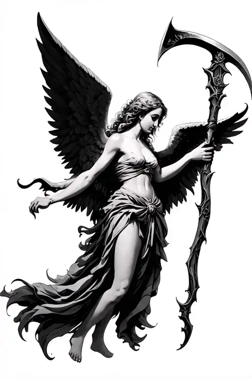 Anatomical Female Angel Holding A Scythe