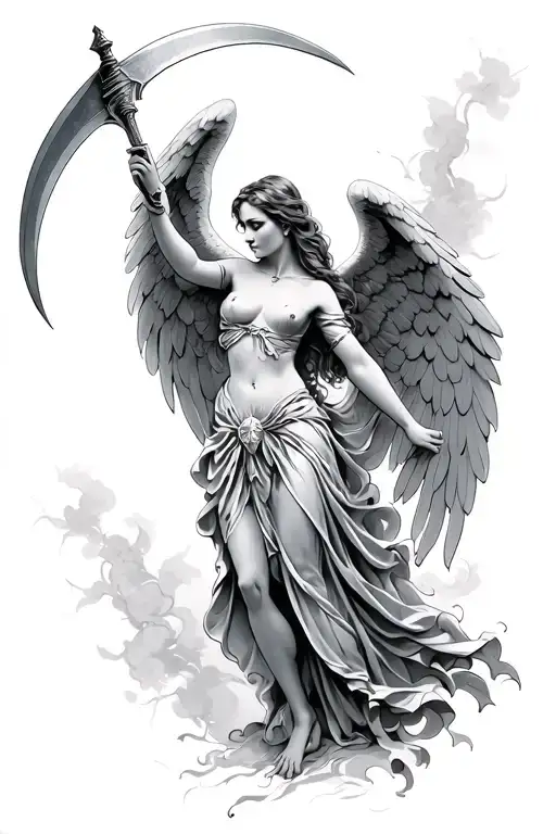 Anatomical Female Angel Holding A Scythe